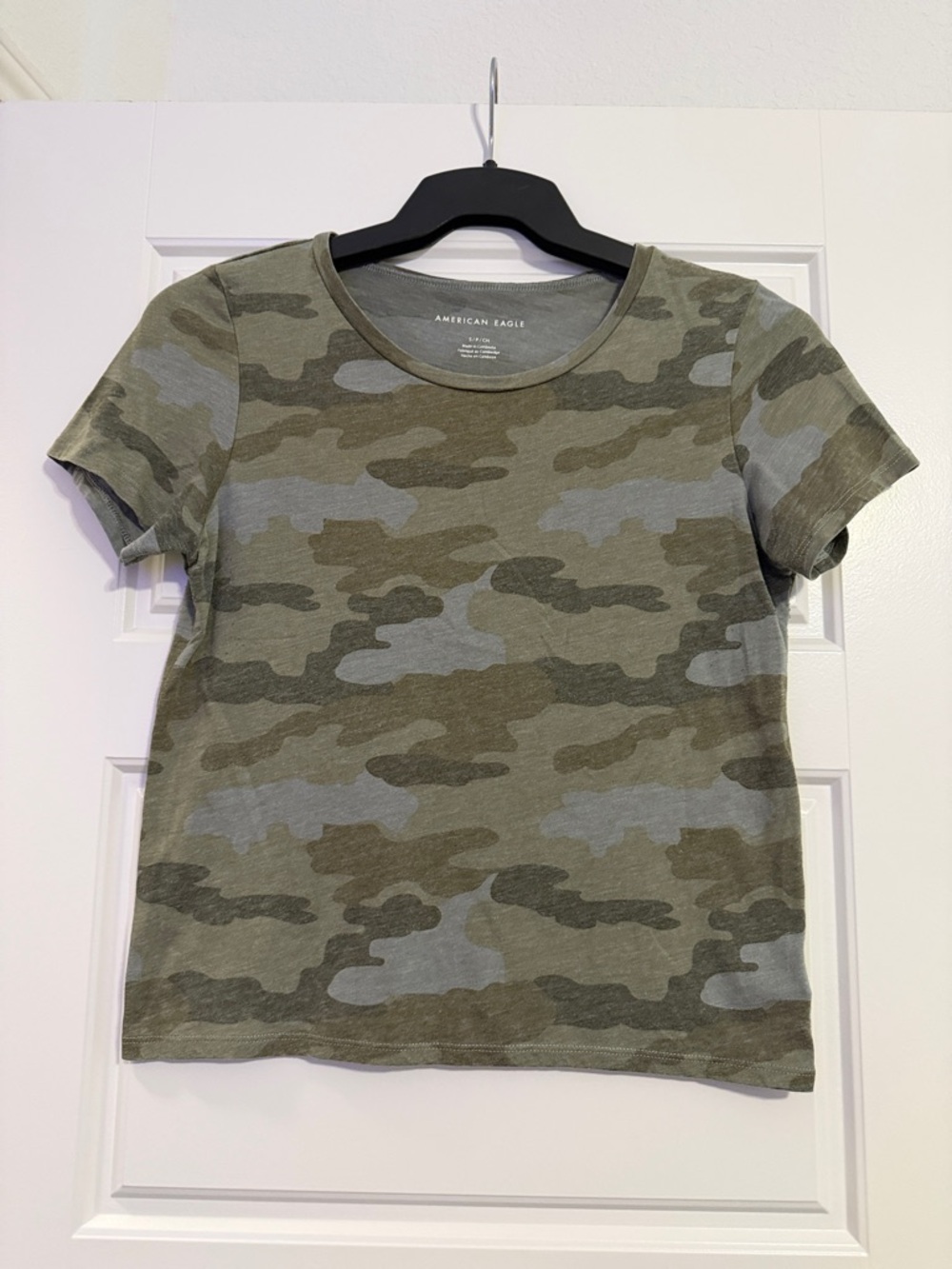 American Eagle Outfitters Women's Camo Short Sleeve Tee - Olive Green & Gray